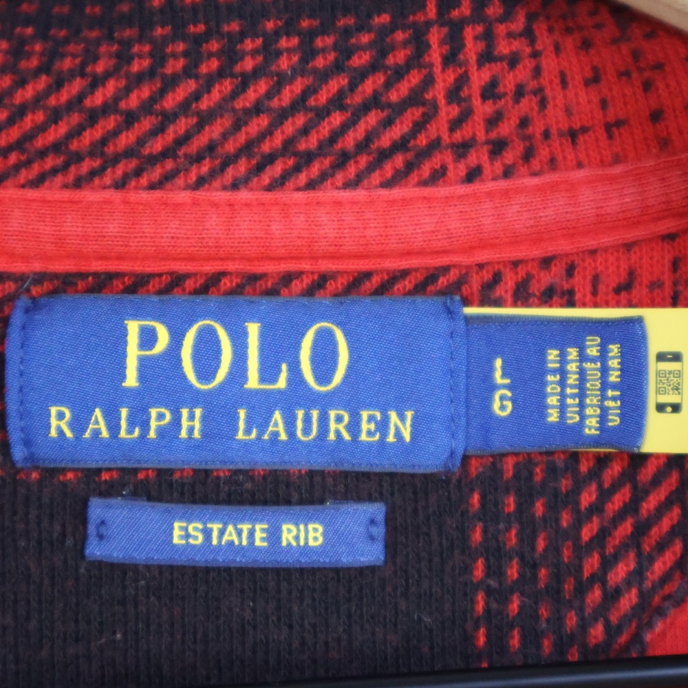 Polo Ralph Lauren Estate Rib Buffalo Plaid Quarter Zip Pullover Large Red Black - Picture 4 of 11
